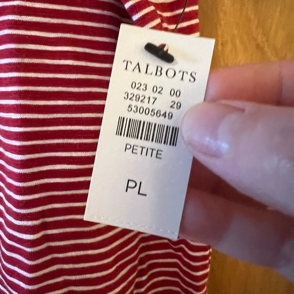 Talbots Red White Horizontal Striped Shirt Short Sleeve Top NWT Petite Large PL - Picture 6 of 10